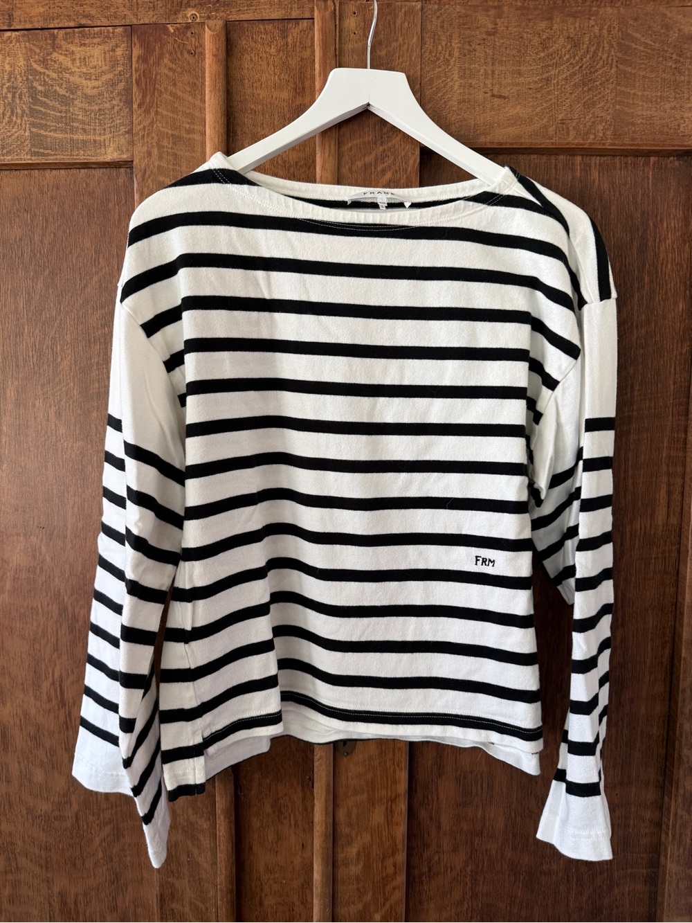 Frame Denim Black and White Striped Long Sleeve Top